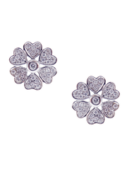Chloris Almost Flower-6 White-Pave Earrings