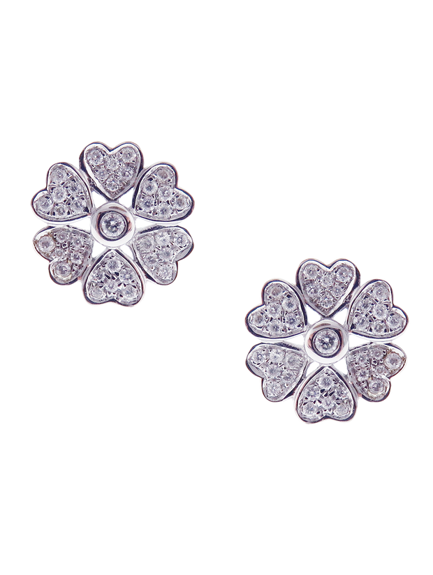 Chloris Almost Flower-6 White-Pave Earrings