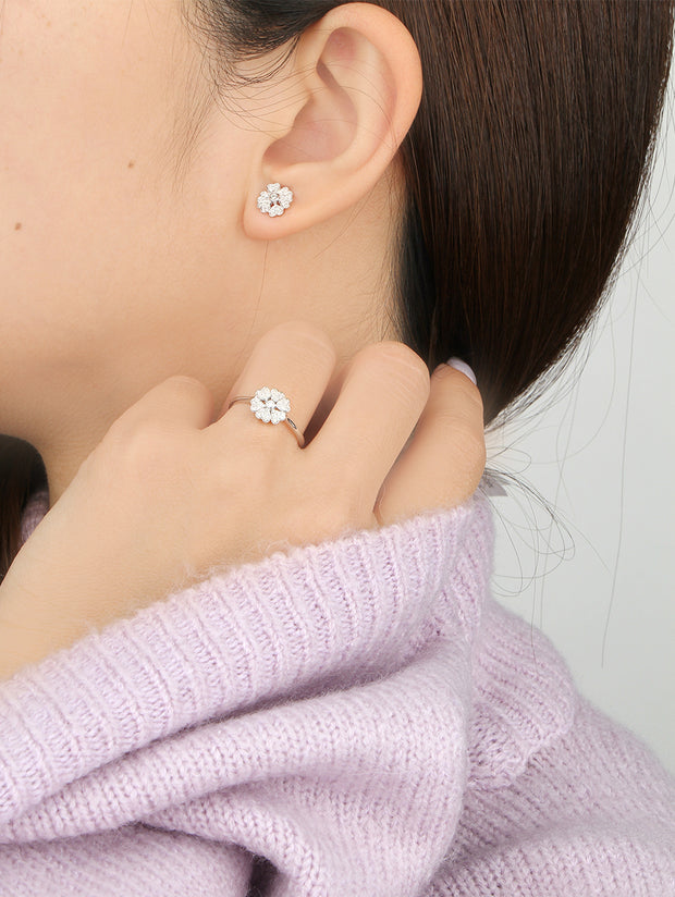Chloris Almost Flower-6 White-Pave Earrings