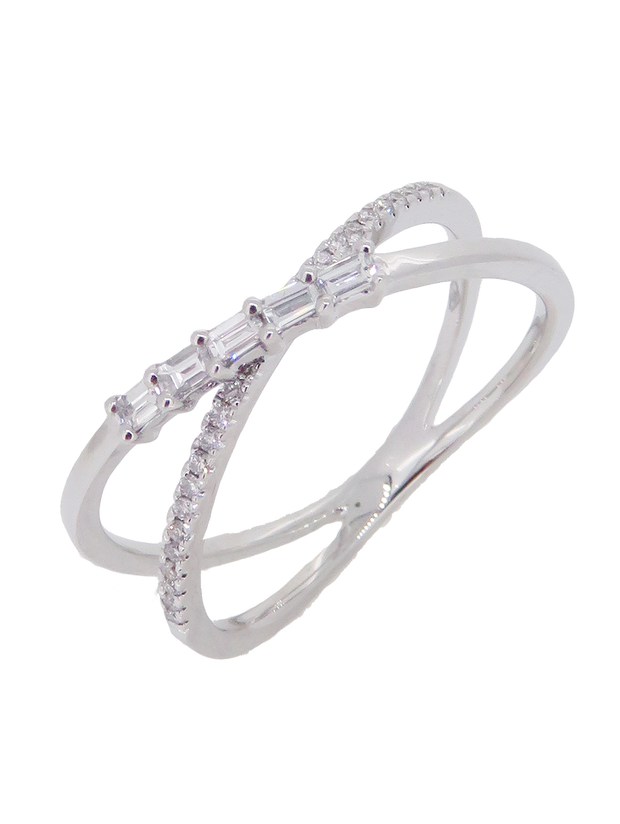 Diamond Baguette Cross-over Ring