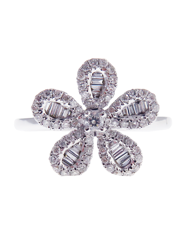 Chloris The Floral-5 White Baguette Ring